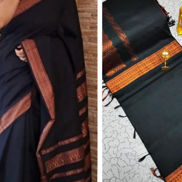 Black With Golden Kalyani Cotton Saree