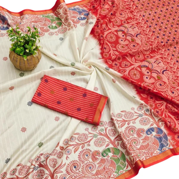 Silkwarm Soft Cotton Saree in Red