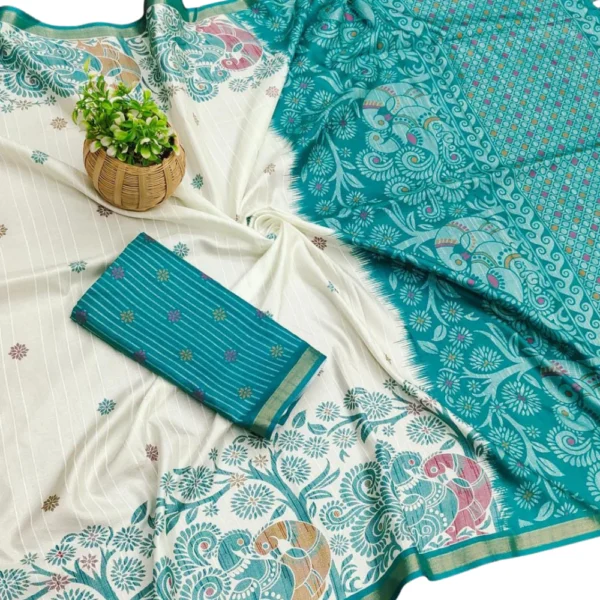 Silkwarm Soft Cotton Saree in Sky Blue