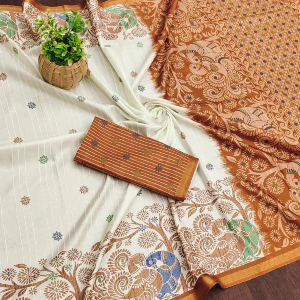 Silkwarm Soft Cotton Saree in Brown