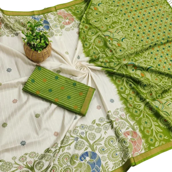 Silkwarm Soft Cotton Saree in Green