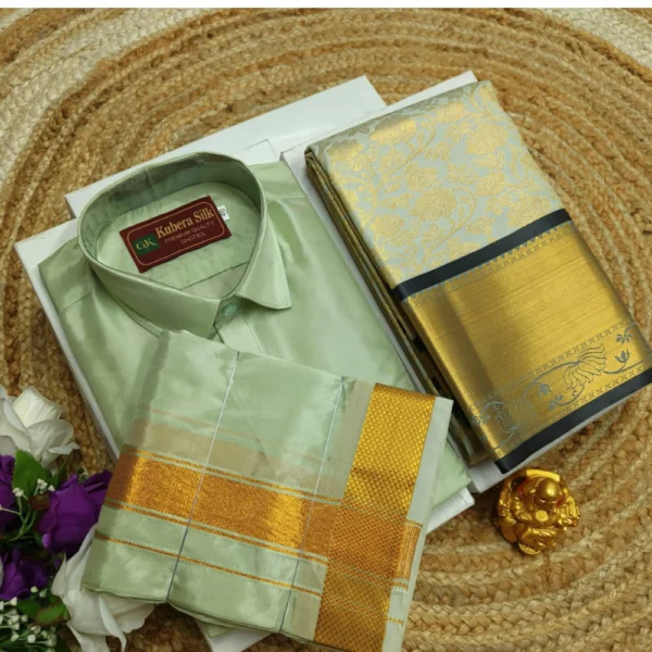 Lite Green Shade - Premium Ethnic Wear Couple Combo Sets