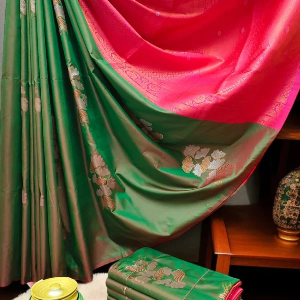 A touch of pink on lush green silk