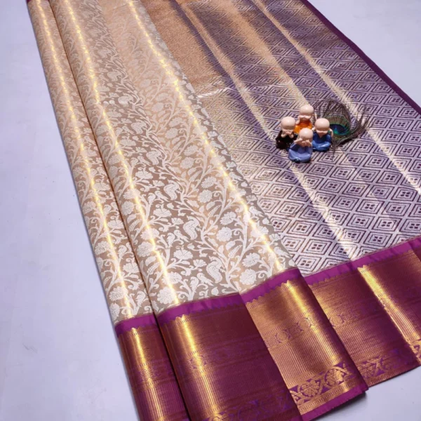Exclusive Kanchipuram Grand Wedding Tissue Silk Saree in Half White with Pink