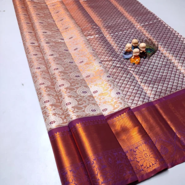 Exclusive Kanchipuram Grand Wedding Tissue Silk Saree in Half White with Megenta