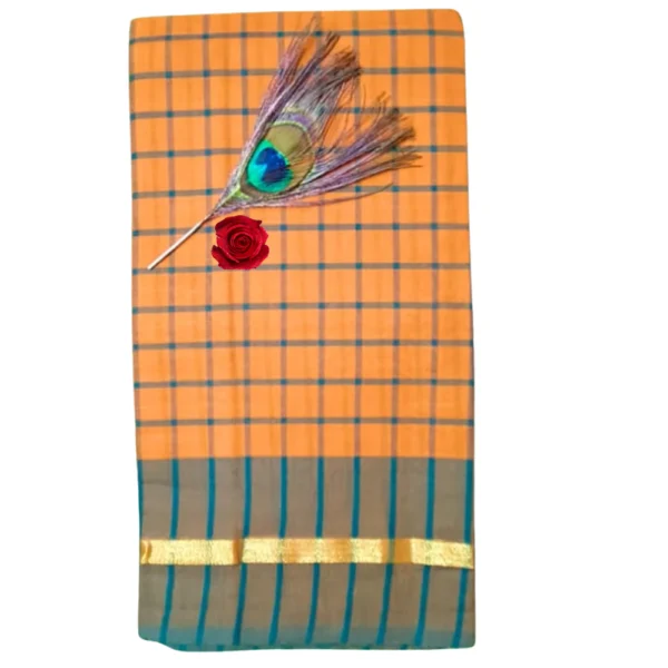 Checked Pure Cotton Saree in Yellow Colour