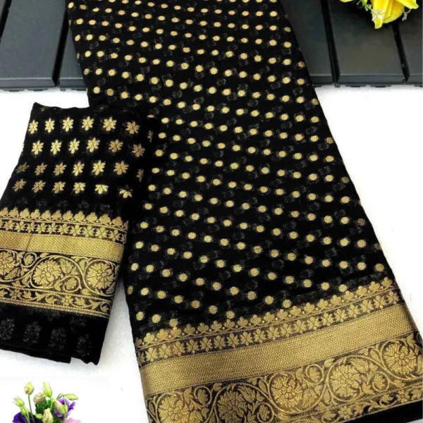 Georgette Zari weaving saree in Black