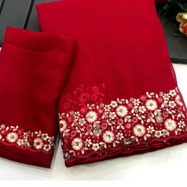 crush silk Saree in Red Colour