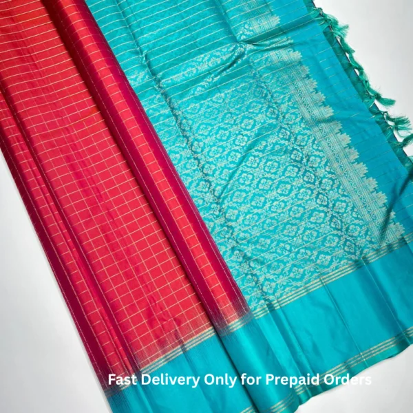 Pure Silk Saree in Checked Design in Pink Colour