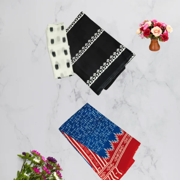 Black & Blue Mul Cotton Saree in combo