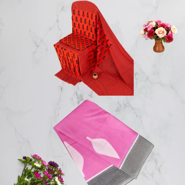 Pink & Orange Mul Cotton Saree in combo