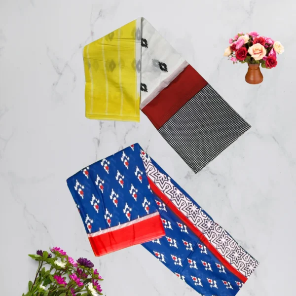 Multi colour & Blue Mul Cotton Saree in combo