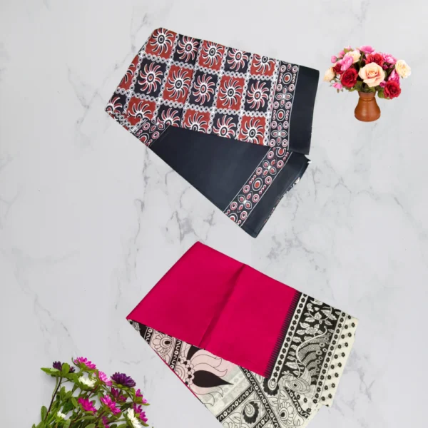 Pink & Black Mul Cotton Saree in combo