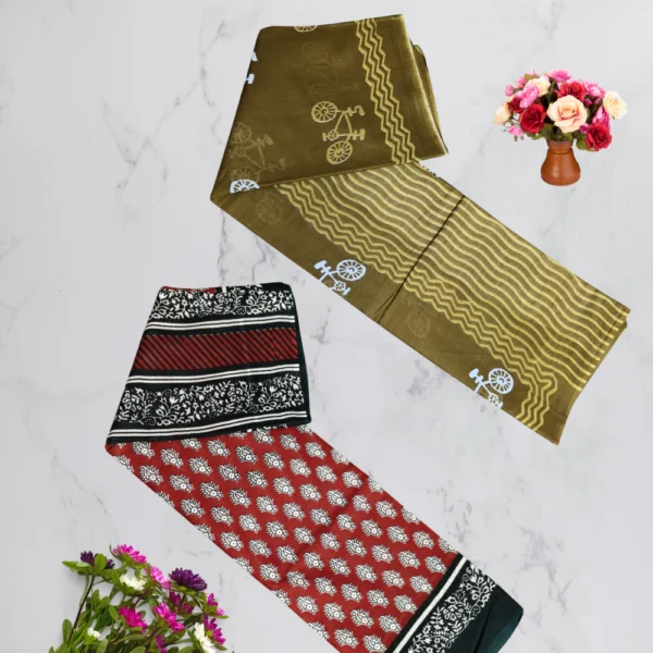Brown & Red Mul Cotton Saree in combo
