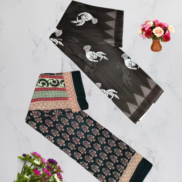 Brown & Black Mul Cotton Saree in combo