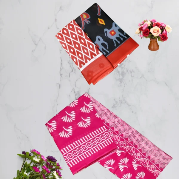 Black & Pink Mul Cotton Saree in combo