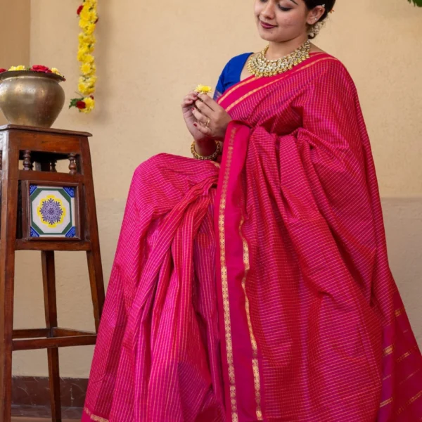 checked cotton sarees in Pink