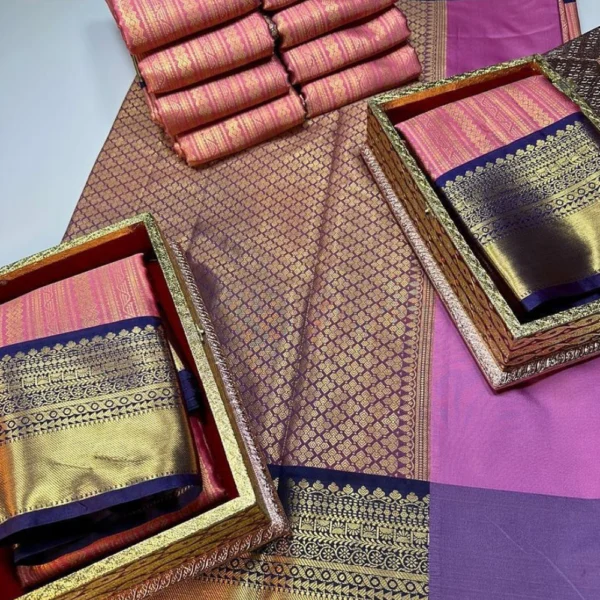 Party wear semi Kanchivaram silk Sarees in Pink