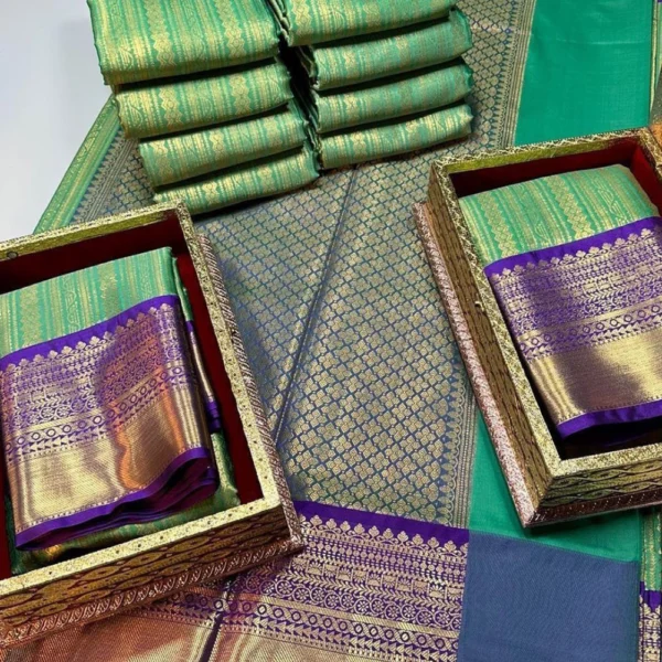 Party wear semi Kanchivaram silk Sarees in Green