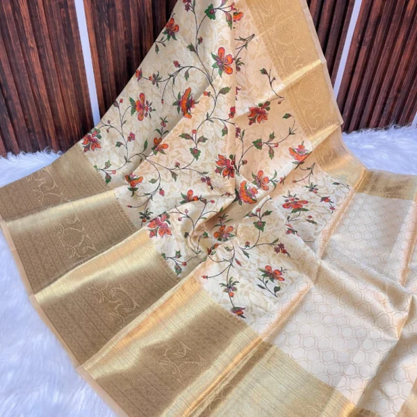 Golden Sandle Banarasi Silk Tissue Brocade Zari Saree