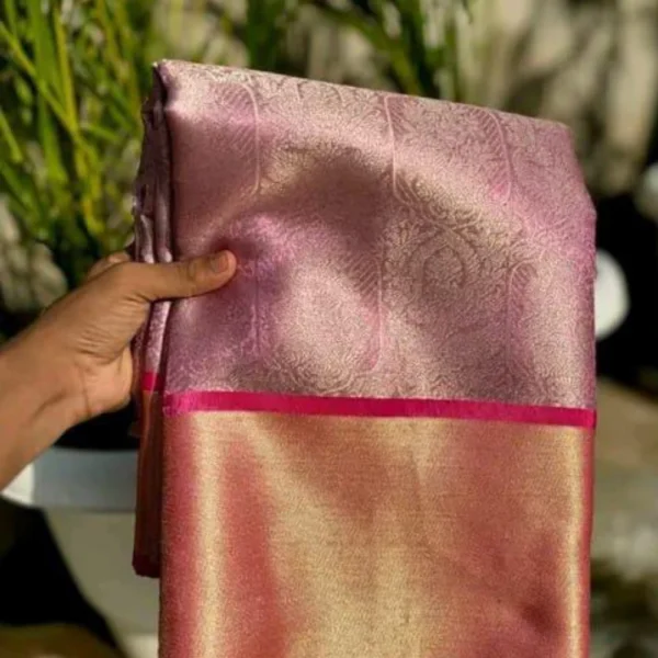 Party wear semi Kanchivaram silk Sarees In Baby Pink