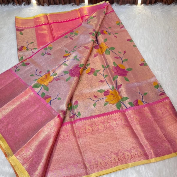 Pink Banarasi Silk Tissue Brocade Zari Saree