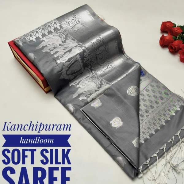 Semi Soft Silk Saree in Gray Colour
