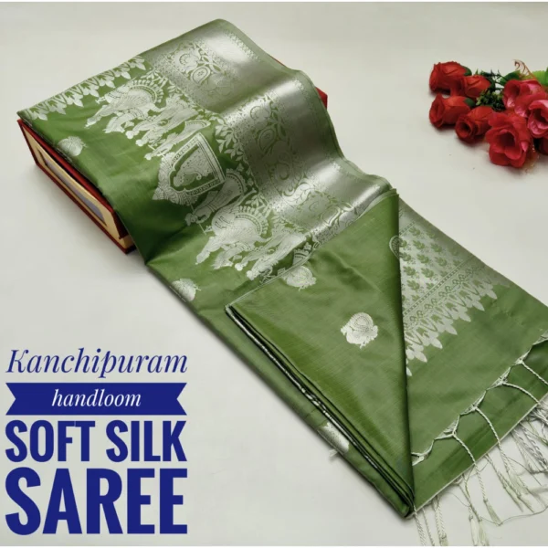 Semi Soft Silk Saree in Green Colour