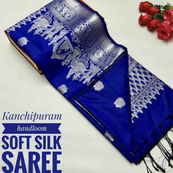 Semi Soft Silk Saree in Navy Blue Colour