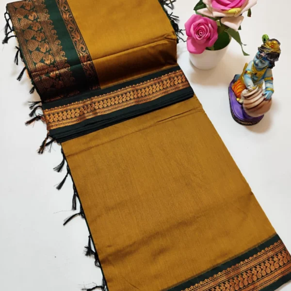 Brown & Green Kalyani Cotton Saree