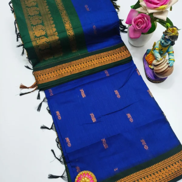 Navy Blue & Green Kalyani Cotton Saree