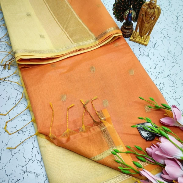 Sandle & Lite Orange Maheshwari Silk Cotton Saree