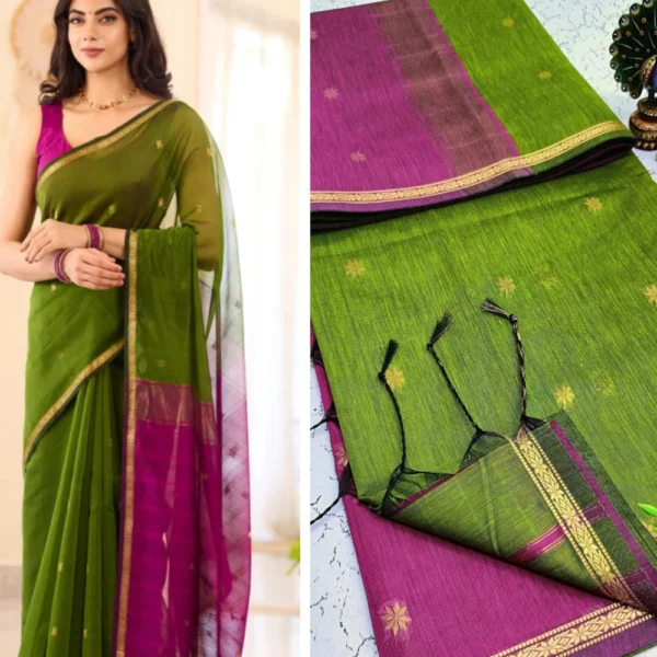 Green & Magenta Maheshwari Silk Cotton Saree