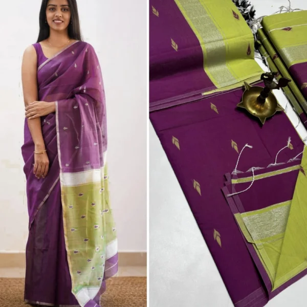 Purple & Green Maheshwari Silk Cotton Saree