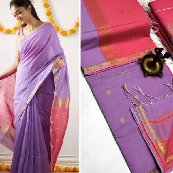 Lavender & Pink Maheshwari Silk Cotton Saree