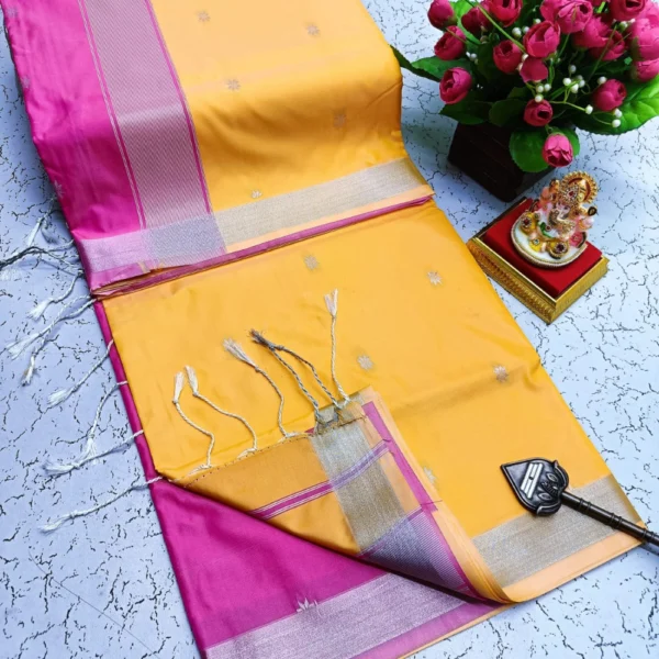 Maheswari Soft  Silk Sarees Sandle & Pink Colour