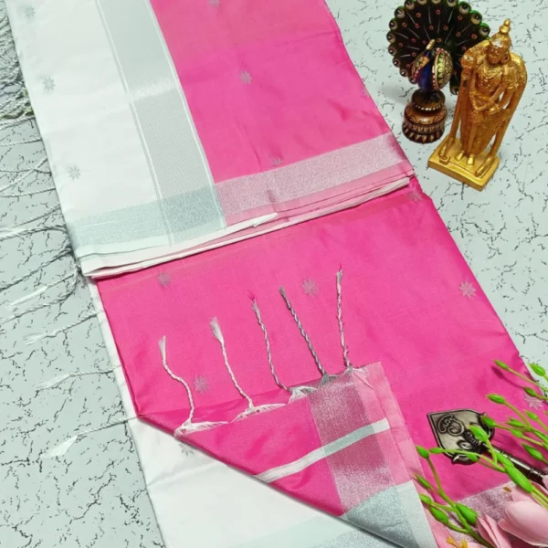 Maheswari Soft Silk Sarees White & Pink Colour