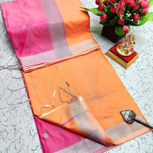 Maheswari Soft Silk Sarees Orange & Pink Colour