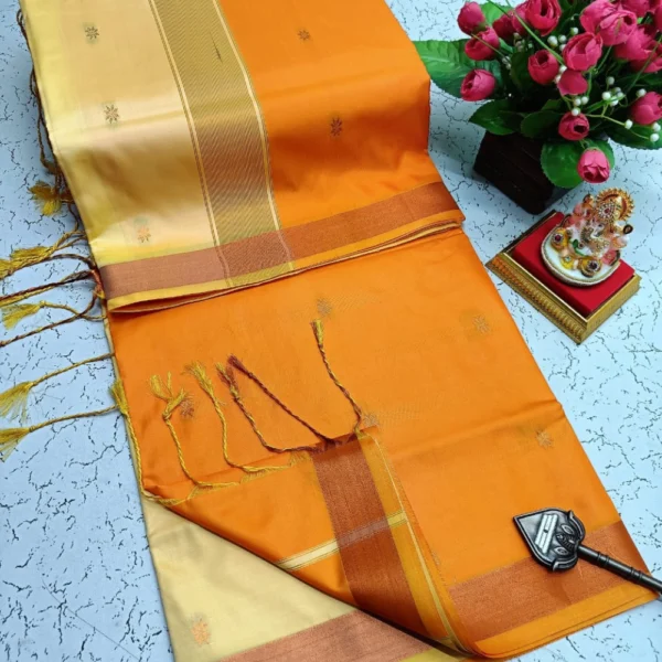Maheswari Soft Silk Sarees Yellow & Sandle Colour