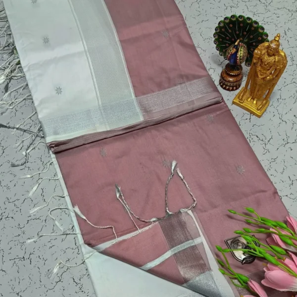 Maheswari Soft Silk Sarees Peach & White Colour