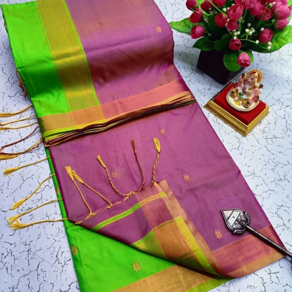 Maheswari Soft Silk Sarees Magenta & Green Colour