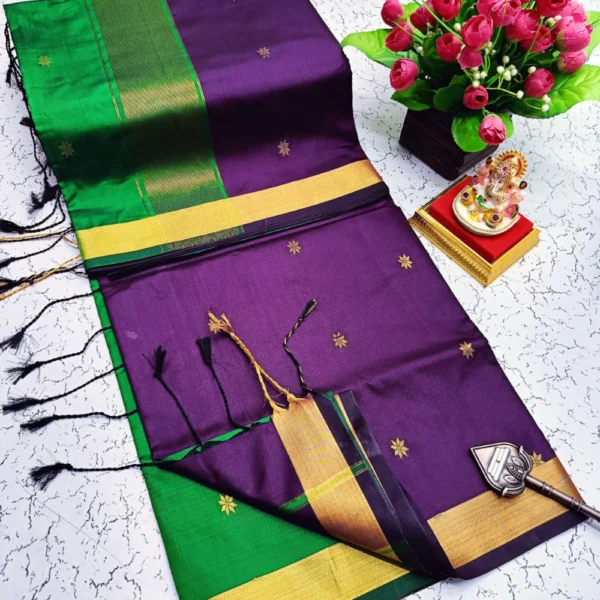 Maheswari Soft Silk Sarees Purple & Green Colour
