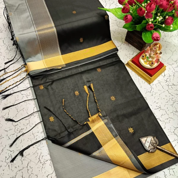 Maheswari Soft Silk Sarees Black & Gray Colour