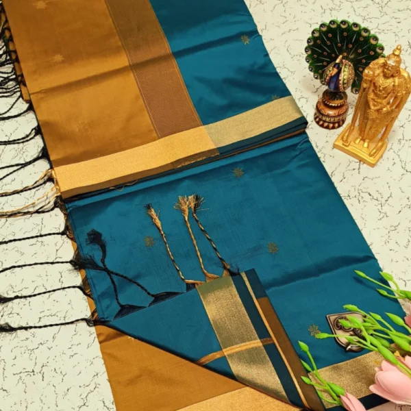 Maheswari Soft Silk Sarees Teal Blue & Brown Colour