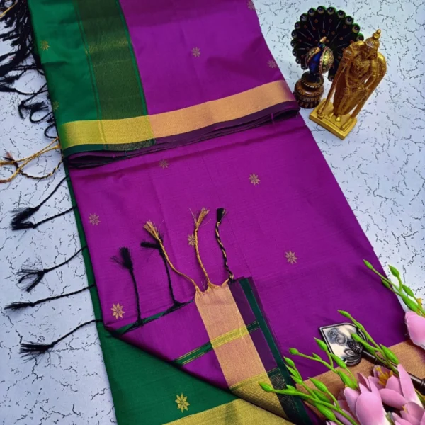 Maheswari Soft Silk Sarees Magenta & Green Colour