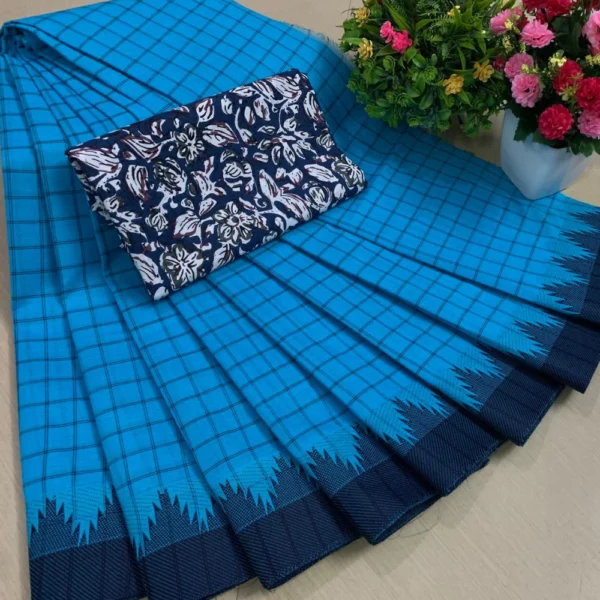 Pure Cotton Saree in Blue Colour