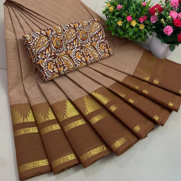 Pure Cotton Saree in Brown Colour