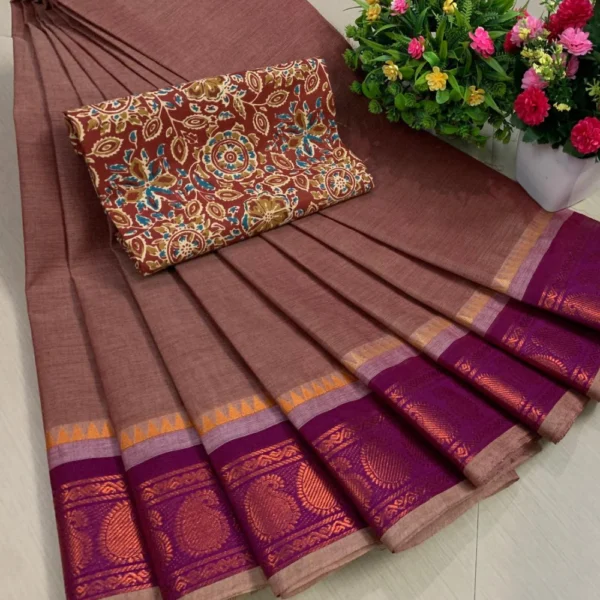 Pure Cotton Saree in Chocolate Colour