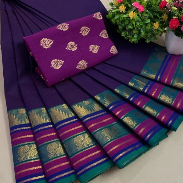 Pure Cotton Saree in Violet  Colour