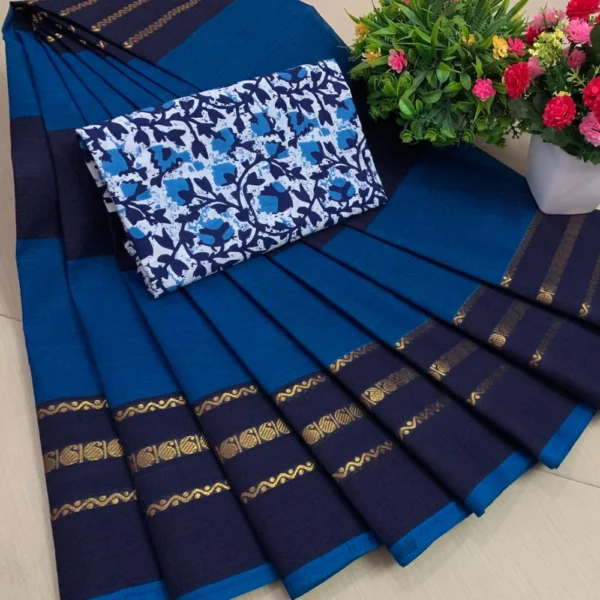 Pure Cotton Saree in Navy Blue Colour